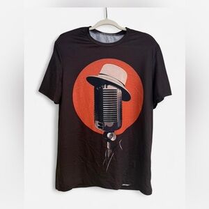 Black Graphic T-Shirt with Microphone Design